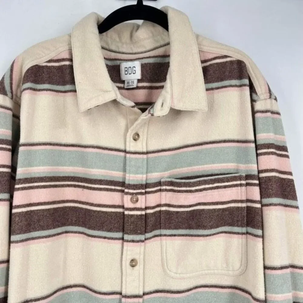 BDG Urban Outfitters Mens Striped Long Sleeve Button-Up Shirt Multi-Color Medium - Picture 2 of 9